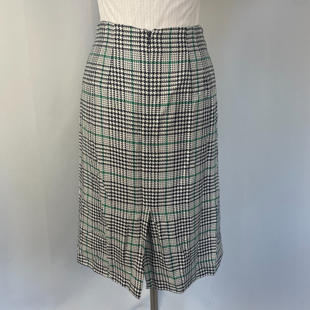 Vintage Midi Skirt Size 12 Black White Green Houndstooth Preppy Academia 80s 90s - Picture 8 of 16